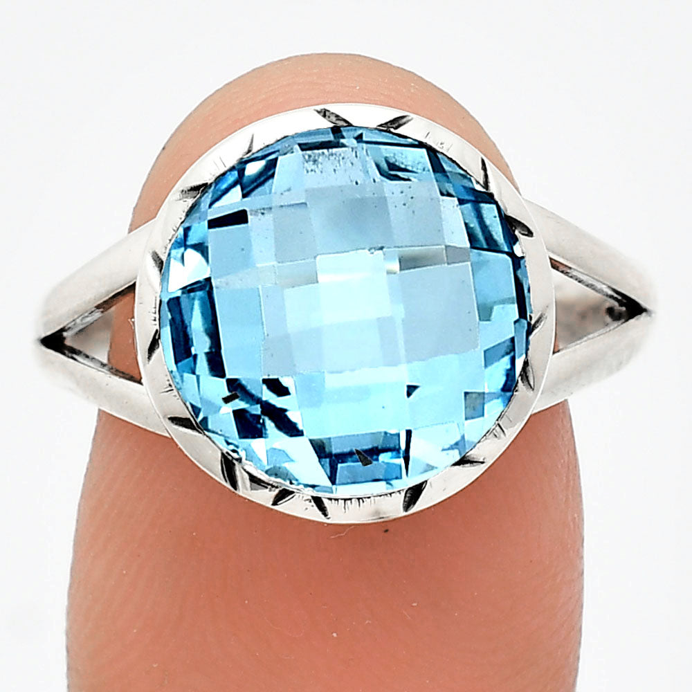 Premium Quality Sky Blue Topaz Checker Briolette Ring size-9.5 R-1074 13-ER10114
