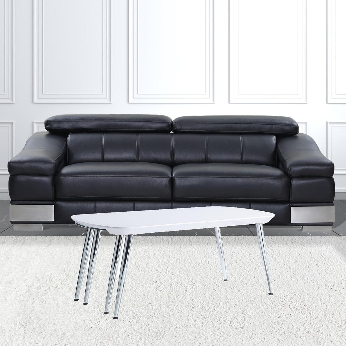 47" White Clear And Silver Wood And Glass Extendable Coffee Table-0