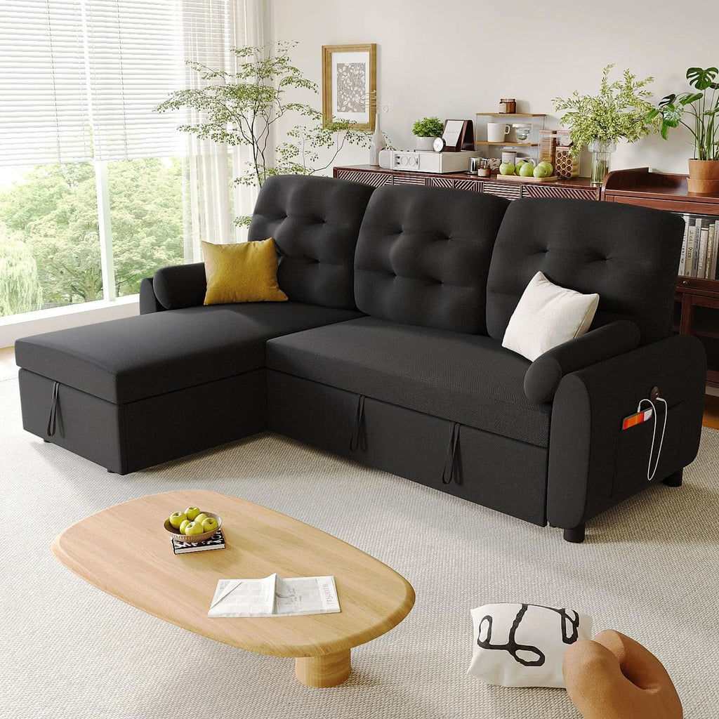 86Inch Convertible Sleeper Sectional With USB Ports-3