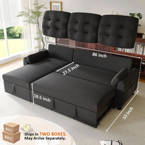 86Inch Convertible Sleeper Sectional With USB Ports-1