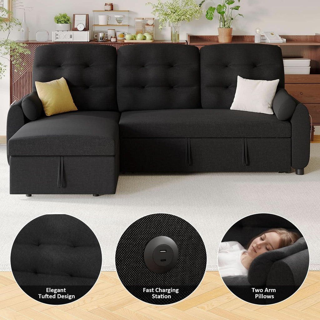 86Inch Convertible Sleeper Sectional With USB Ports-4